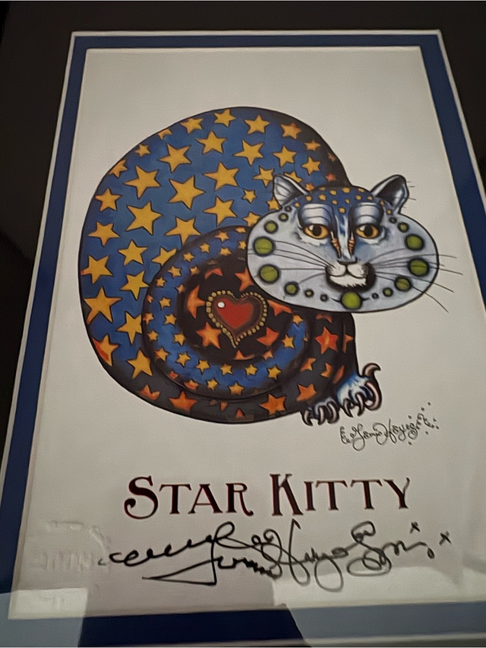 Star Kitty Art Print Blue & Gold Signed By Local New Orleans Artist W/Seal 2008